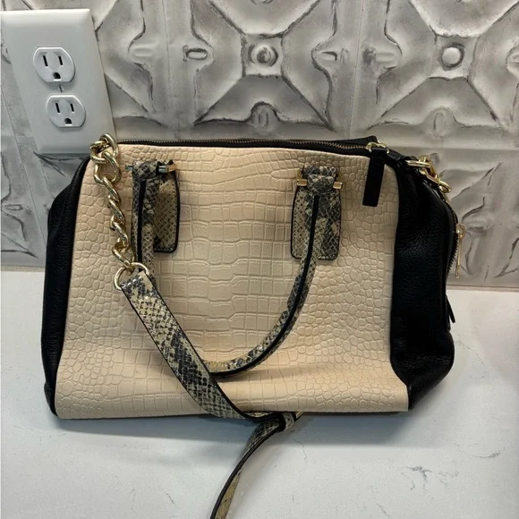 Marc Fisher Cream and Black Handbag Shoulder Bag Exotic Animal Print - Picture 2 of 7